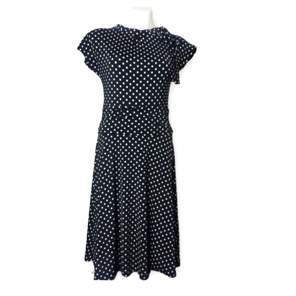 RETROLICIOUS Bridget Bombshell Black & White Retro Polkadot Dress size L